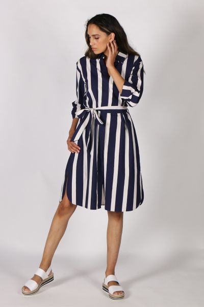 Bagruu Lara Stripe Dress In Navy