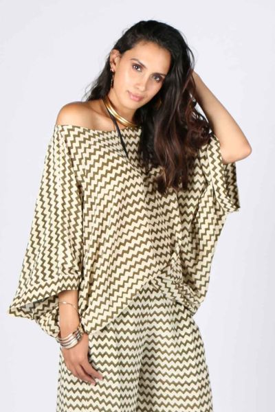 Khaki Chevron Prisha Top By Anupamaa