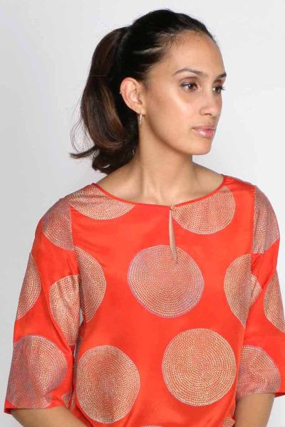 Rasa Orange Split Silk Misha Top