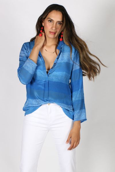 Printed Rajput Bhil Shirt In Cobalt