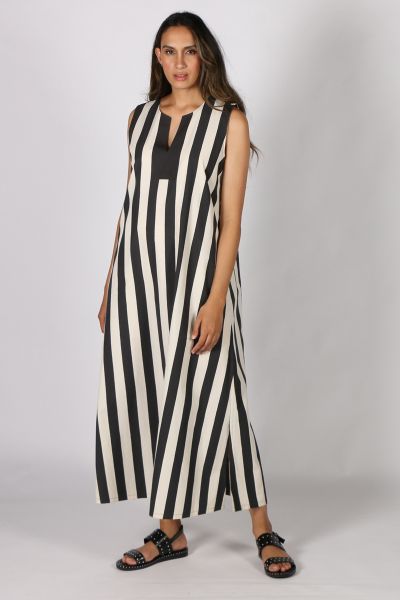 Bagruu Ekta Maxi Stripe Dress In Charcoal