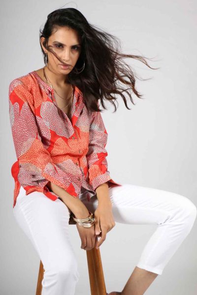 Rasa Red Silk Osho Lotus Shirt