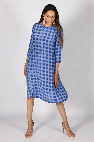 Printed Rasa Saloni Plaid Dress In Blue