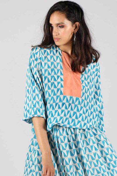 Blue Silk Anjali Top By Anupamaa