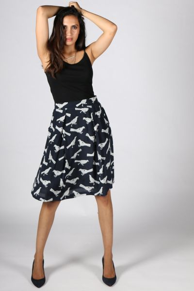 Rasa Bird Print Silk Nyle Skirt