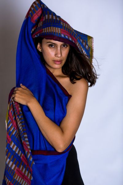 Wool Multi Block Print Scarf in Cobalt by Anupamaa