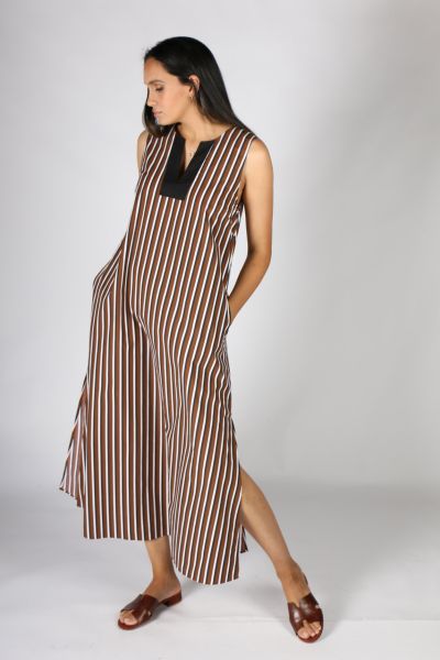 Bagruu Ekta Maxi Stripe Dress In Bark