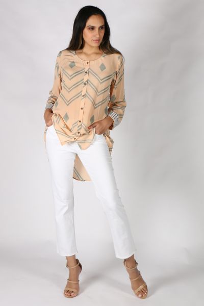 Peach Silk Agni Overshirt by Anupamaa
