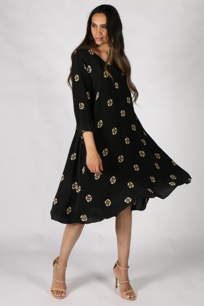 Pansy Print Asana Dress By Anupamaa In Black