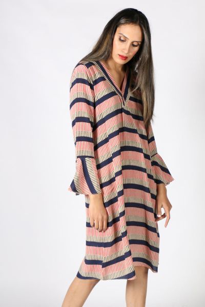 Harmonica Stripe Dress In Navy By Anupamaa