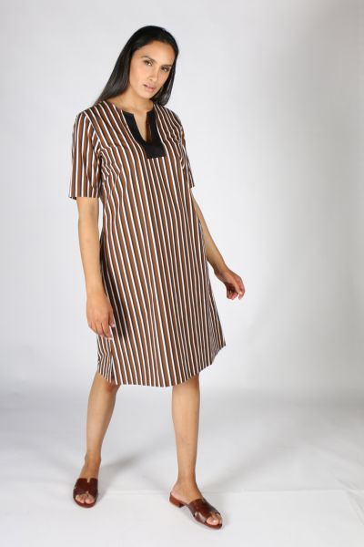 Bagruu Ekta Stripe Dress In Bark
