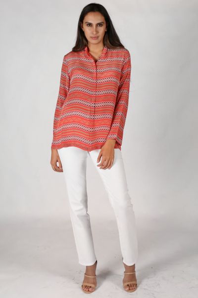 Printed Rasa Rajput Teda Shirt In Coral