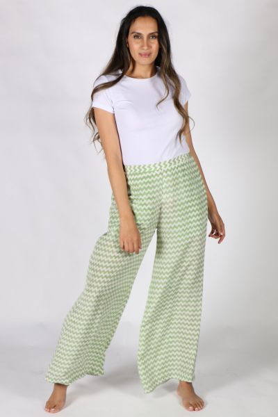 Green Chevron Silk Palazzo Pant by Anupamaa