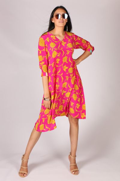 Anupamaa Asana Fuchsia Chrysanthemum Dress