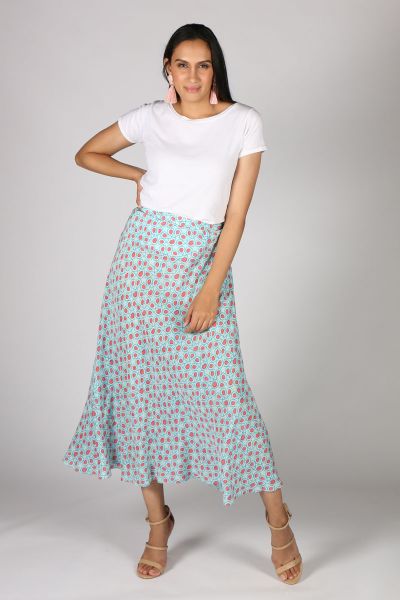 Anupamaa Bias Turkisk Tile Skirt In Aqua