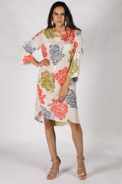 Bloom Silk Printed Pop Dress by Anupamaa