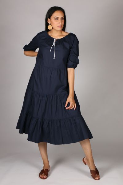 Bagruu Agra Midi Dress In Navy